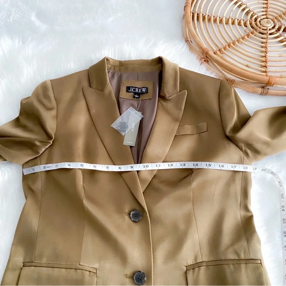 J. Crew Long Parke Blazer In Luster Crepe Earth Brown Women’s 2 NEW